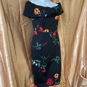 Calvin Klein Off-Shoulder Black Floral Midi Dress